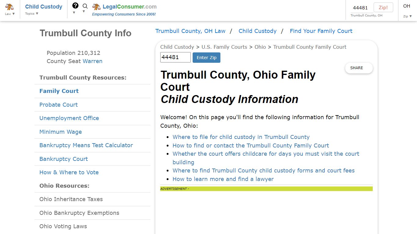 Trumbull County Family Court -- Child Custody Info - LegalConsumer.com