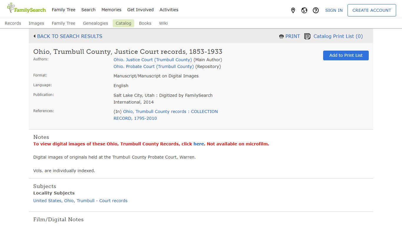 Ohio, Trumbull County, Justice Court records, 1853-1933 - FamilySearch