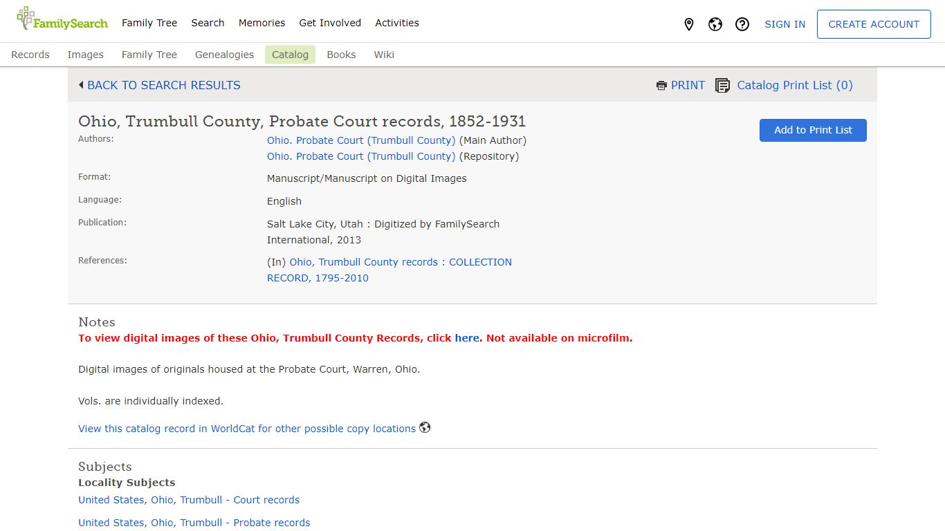 Ohio, Trumbull County, Probate Court records, 1852-1931 - FamilySearch